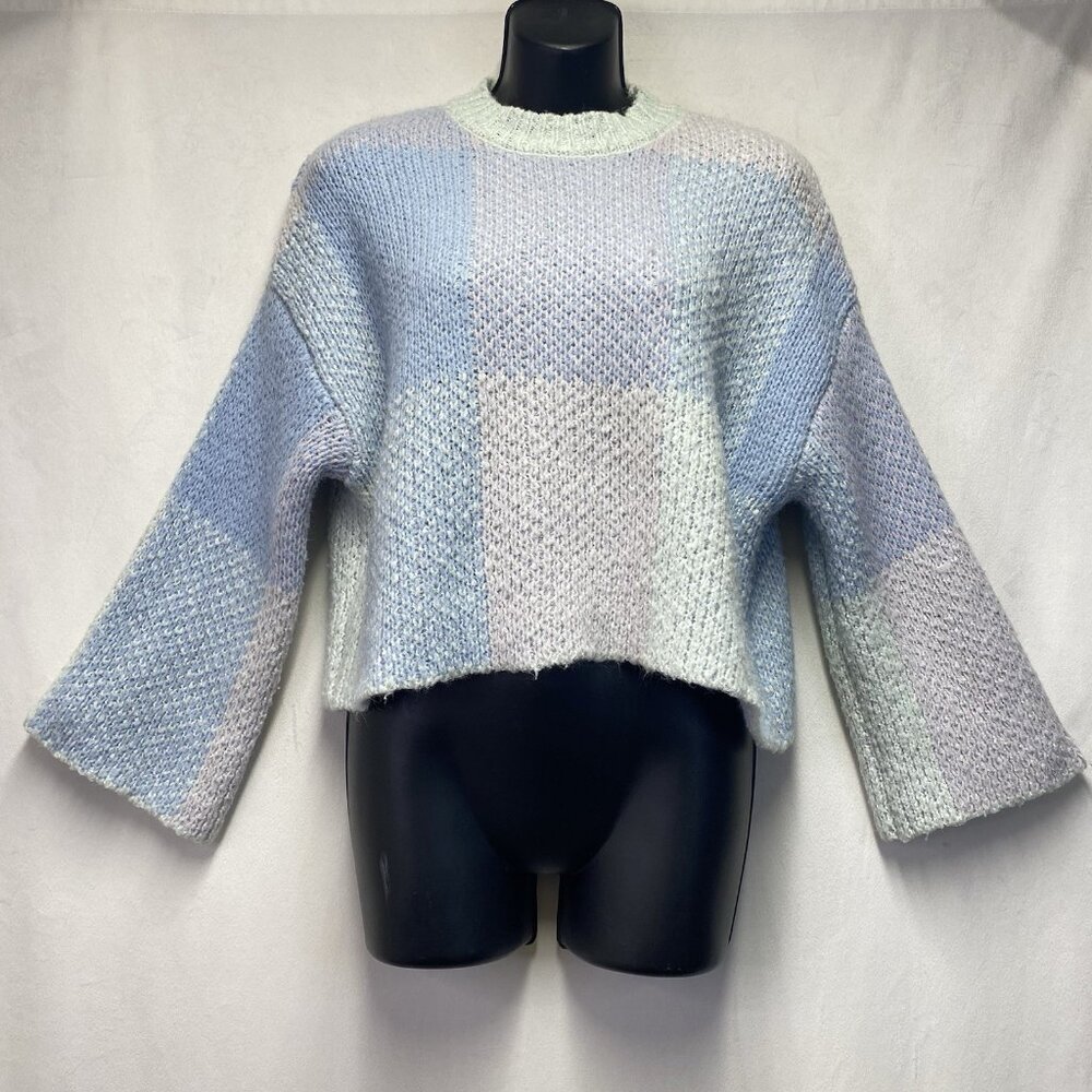 Jessica Simpson Knit Pastel Color-block Oversized Cropped Sweater Women XS Blue